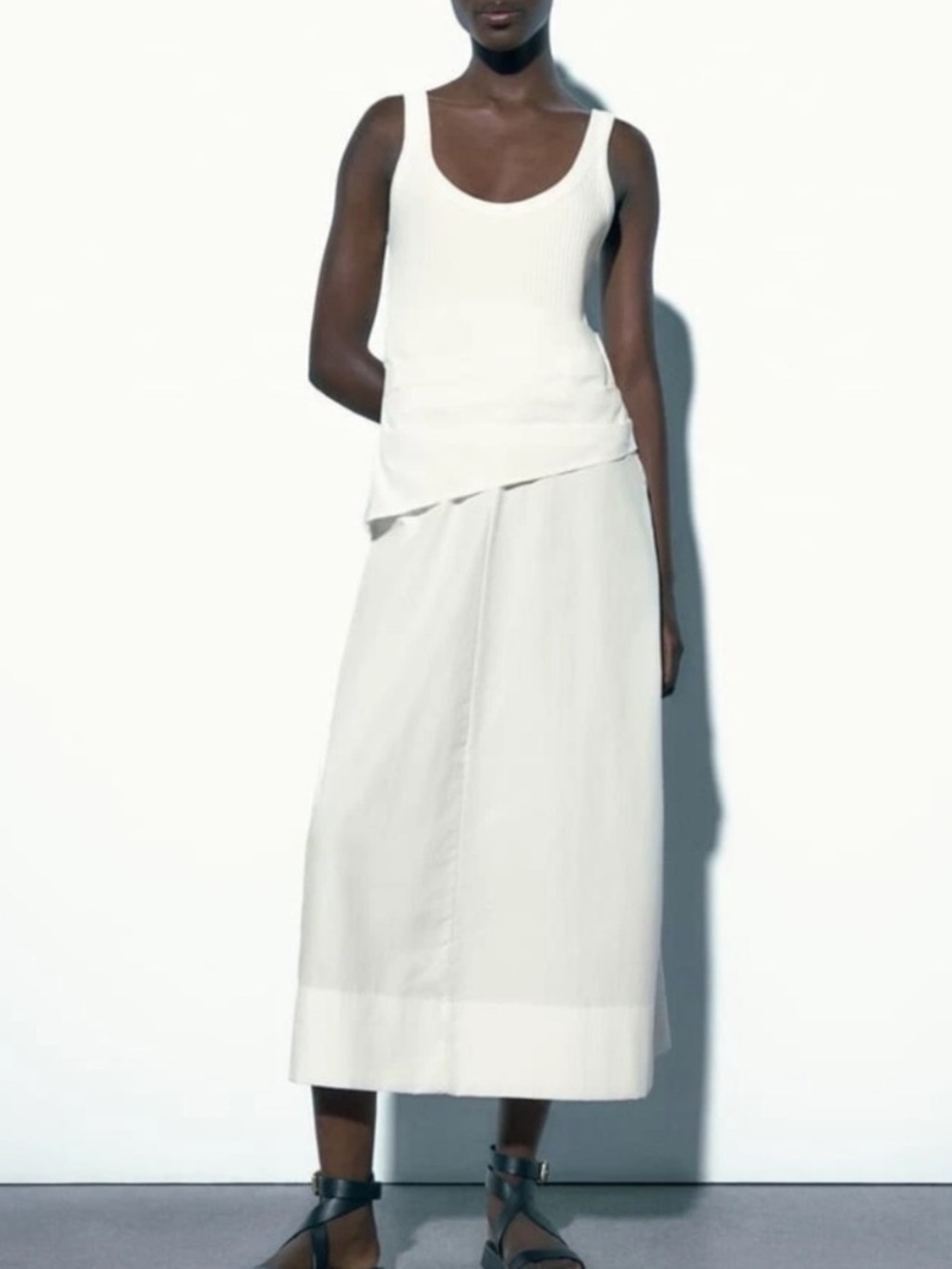 Zara NWT Sleeveless White Midi Dress with Draped Waist - Picture 4 of 7